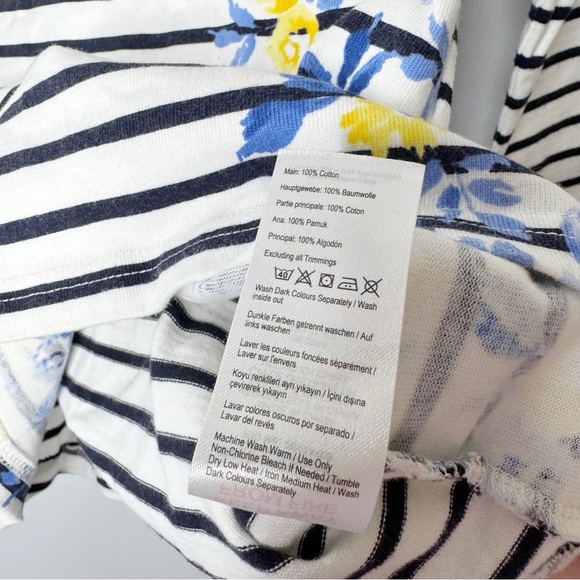 Joules Navy Stripe Harbour 3/4 Sleeve Jersey Top Floral Blue Yellow US 6 (S/M) - Picture 6 of 6